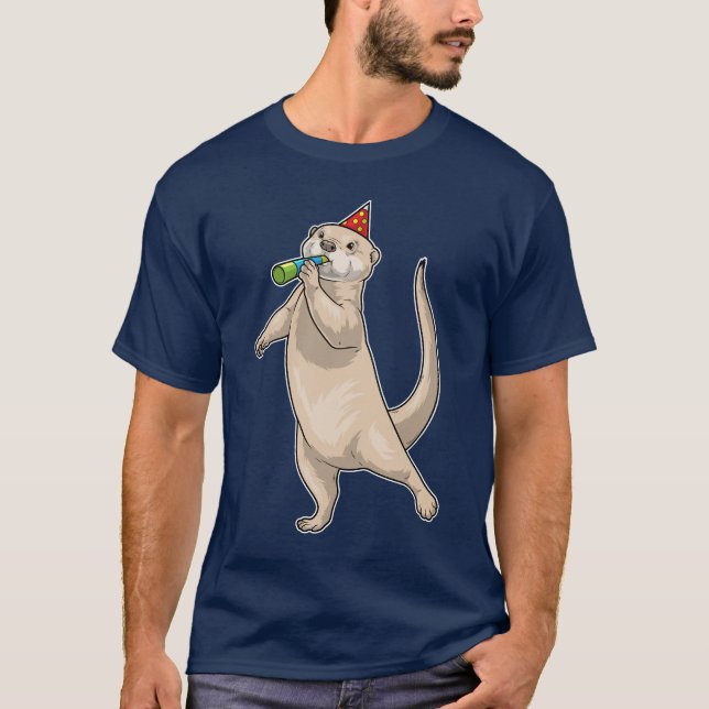 T-shirt Otter Birthday Party horn (Devant)