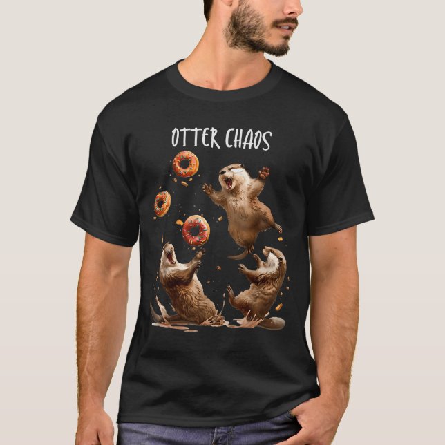 T-shirt Otter Chaos Funny Bagel Fighting Sea Otters Pun An (Devant)