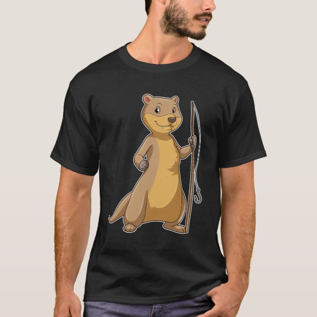 T-shirt Otter comme Fisher avec canne à pêche (Devant)