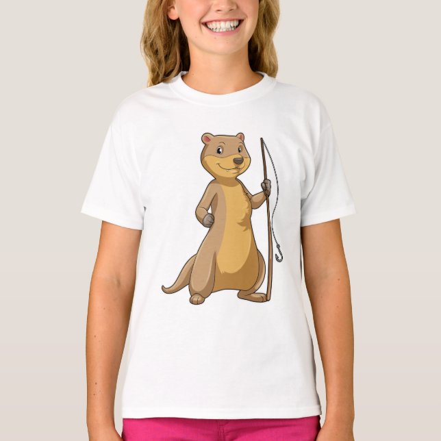 T-shirt Otter comme Fisher avec canne à pêche (Devant)