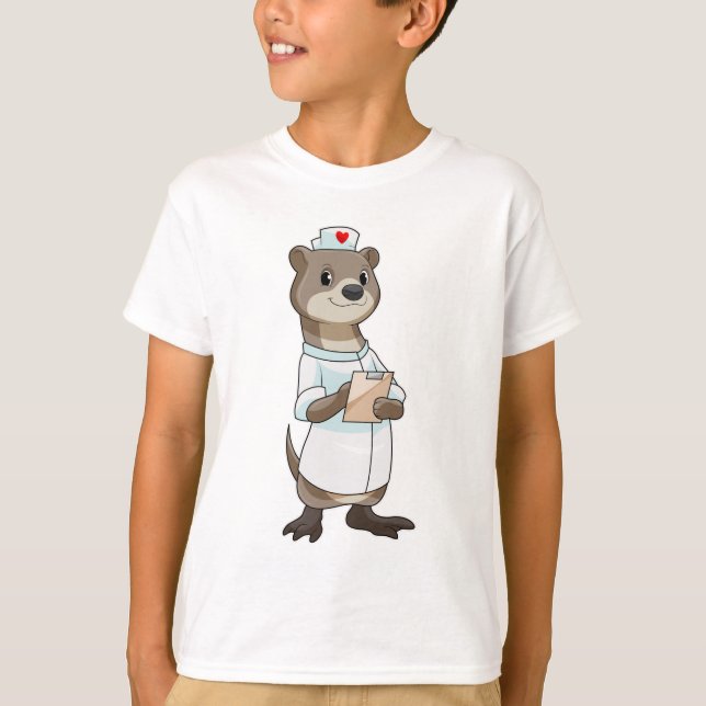 T-shirt Otter comme infirmière avec coeur (Devant)