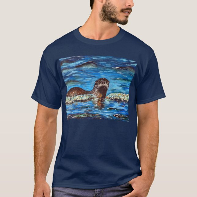 T-shirt Otter dans la peinture des vagues (Devant)
