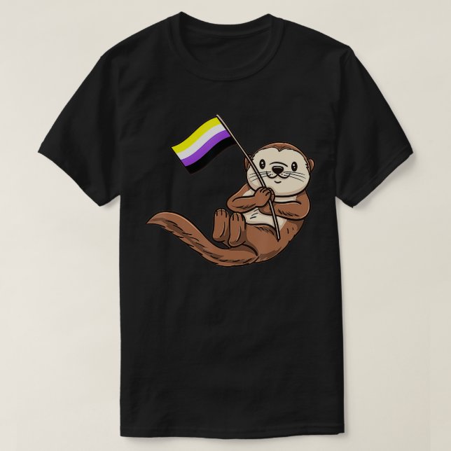 T-shirt Otter de mer avec drapeau de fierté non binaire (Design devant)