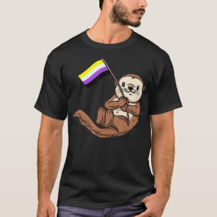 T-shirt Otter de mer avec drapeau de fierté non binaire