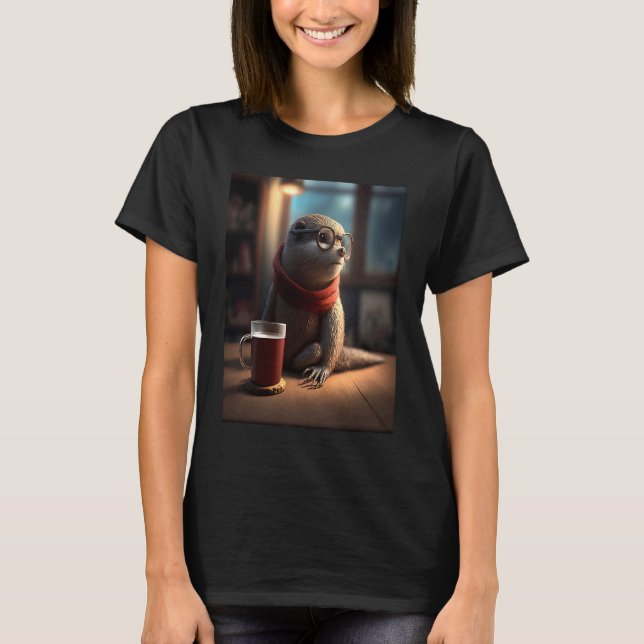 T-shirt Otter  Nerd Otter Drinking Coffee  1 (Devant)