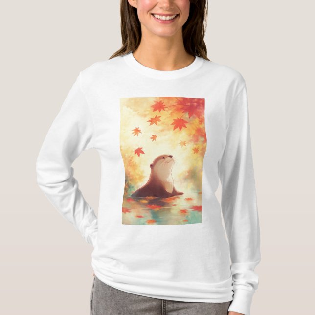 T-shirt Otter regarde sous les Feuilles en chute (Devant)