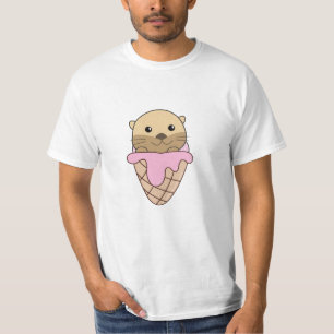 T-shirt Otter rose Crème de glace gaufre Animaux doux Pois