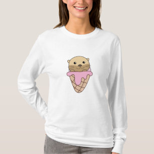 T-shirt Otter rose Crème de glace gaufre Animaux doux Pois