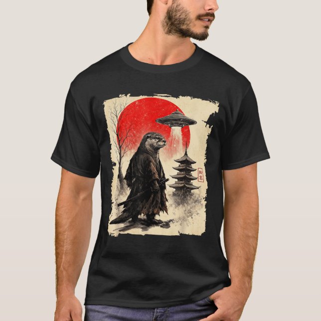 T-shirt Otter Samurai Retro Ufo Japanese Warrior Art Graph (Devant)