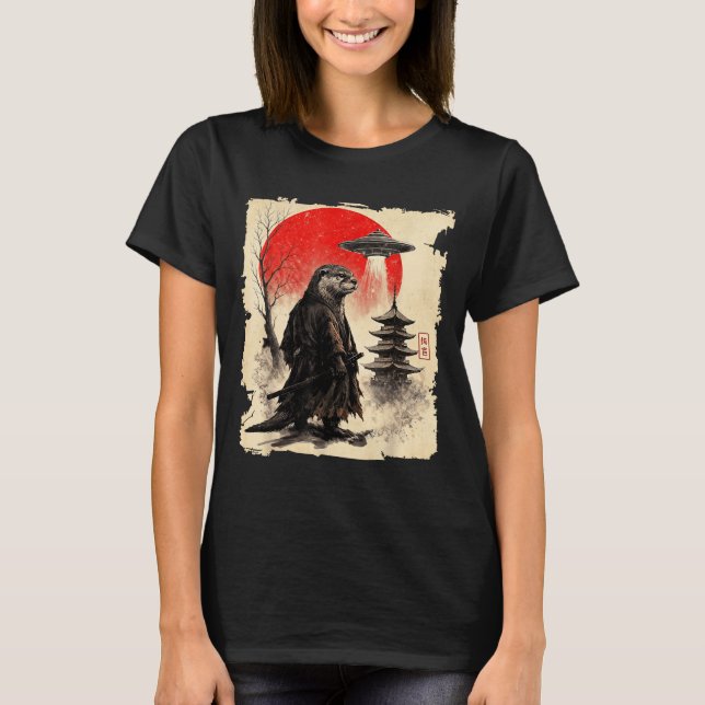 T-shirt Otter Samurai Retro Ufo Japanese Warrior Art Graph (Devant)
