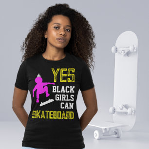 T-Shirt OUI LES FILLES PEUVENT SKATEBOARD Afro Skater Girl