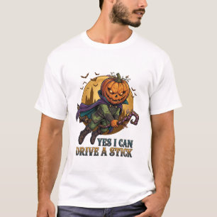 T-shirt Oui Peut Conduire Bâton Tête De Citrouille À Balai