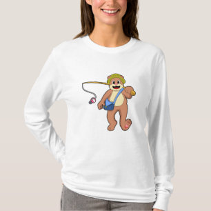 T-shirt Ours à la pêche avec une baguette de pêche