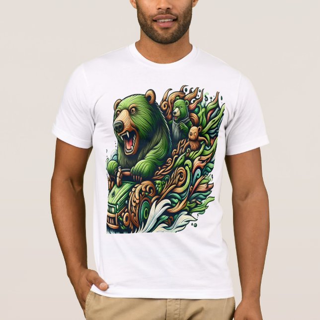 T-shirt Ours Animés à bord d'une voiture verte (Devant)