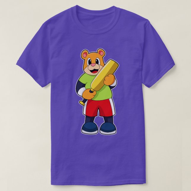 T-shirt Ours au cricket avec chauve-souris de cricket (Design devant)