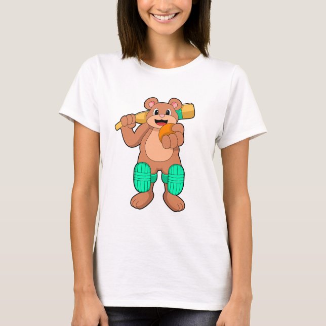 T-shirt Ours au cricket avec chauve-souris de cricket (Devant)