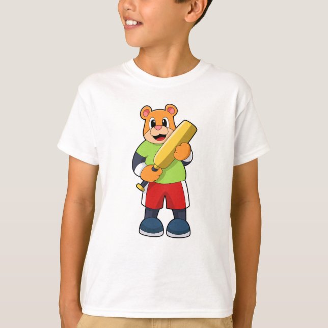 T-shirt Ours au cricket avec chauve-souris de cricket (Devant)
