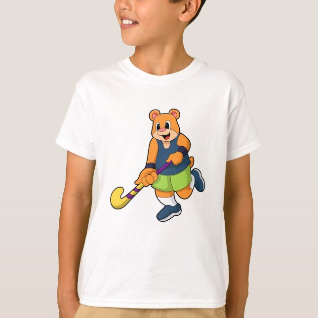 T-shirt Ours au hockey avec chauve-souris de hockey (Devant)