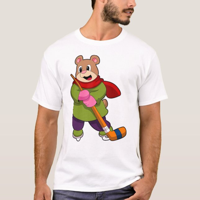 T-shirt Ours au hockey sur glace avec bâton de hockey sur  (Devant)