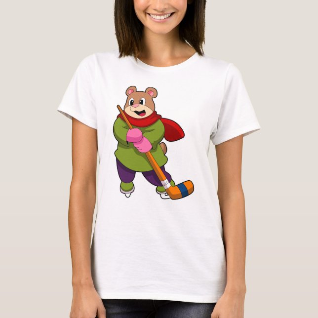 T-shirt Ours au hockey sur glace avec bâton de hockey sur  (Devant)