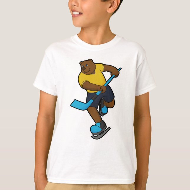 T-shirt Ours au hockey sur glace avec bâton de hockey sur  (Devant)