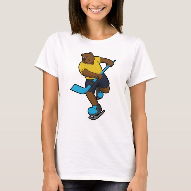 T-shirt Ours au hockey sur glace avec bâton de hockey sur  (Devant)