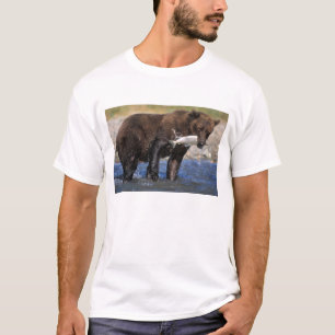 T-shirt ours Brown, grizzli, avec prises saumons,