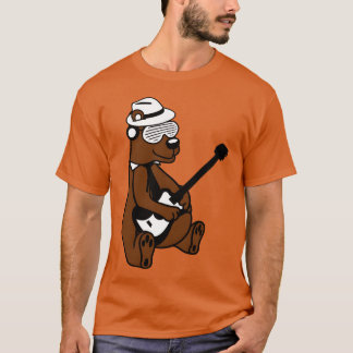 T-shirt Ours brun grizzly cool assis jouant de la guitare 