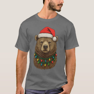 T-shirt Ours brun portant un chapeau de Père Noël avec Noë