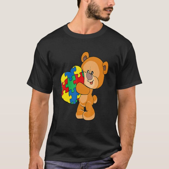 T-shirt Ours Coeur Puzzle pièce Sensibilisation sur l'auti (Devant)