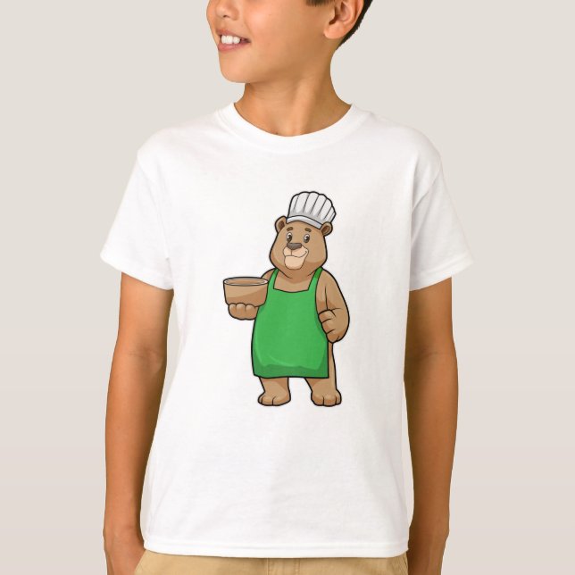 T-shirt Ours comme cuire avec tablier de Cuisine et bol en (Devant)