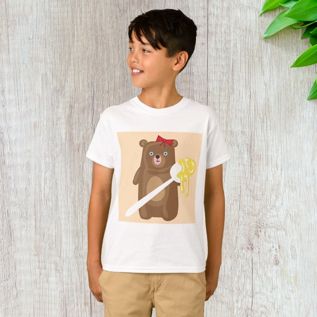 T-shirt Ours de miel adorable avec cuillère et cabot rouge (Créateur téléchargé)