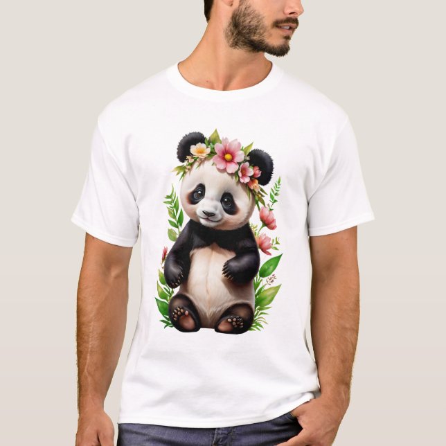 T-shirt Ours De Panda Transparent Avec Fleurs (Devant)