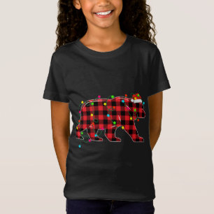 T-Shirt Ours drôle Arbre de Noël Rouge Plaid Xmas Animaux