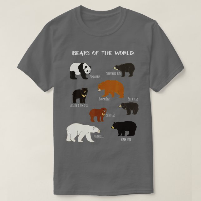 T-shirt Ours Du Monde Grizzly Ours Panda Noir Polar (Design devant)