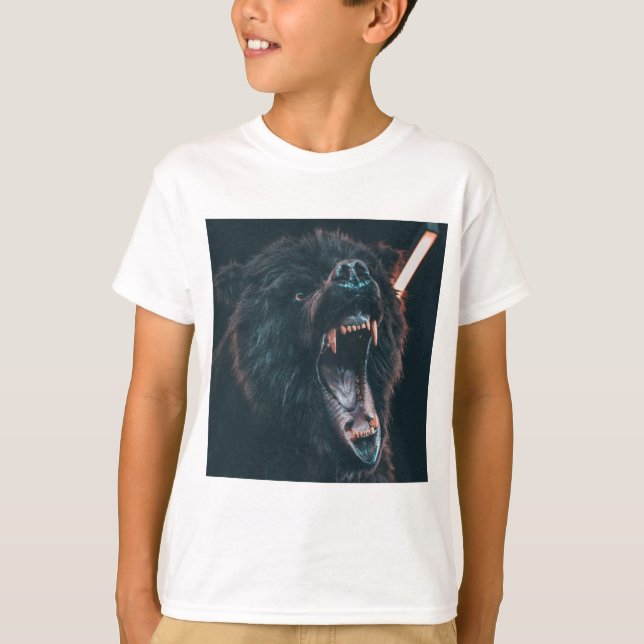 T-shirt Ours en colère Dents Ours noir Croissance (Devant)