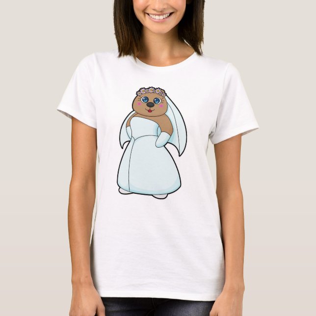 T-shirt Ours en mariée avec couronne de fleurs (Devant)