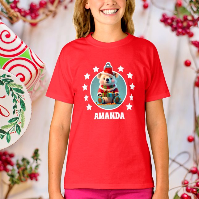 T-shirt Ours en peluche Noël Personnalisé Enfants Rouge (Créateur téléchargé)
