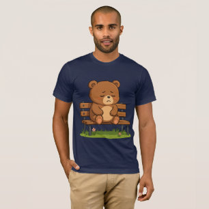 T-shirt Ours en peluche triste mignon sur un banc - Dessin