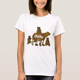 T-shirt Ours Mama Avec 3 Bébés Ours Cubs Après Maman