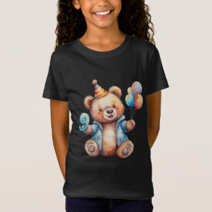 T-Shirt Ours mignon d'anniversaire avec ballons et chapeau