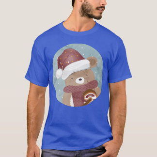 T-shirt ours mignon pour noël avec rétro casquette de noël