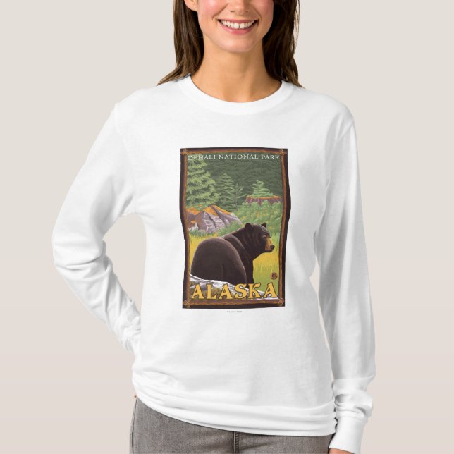 T-shirt Ours noir dans la forêt - parc national de Denali, (Devant)