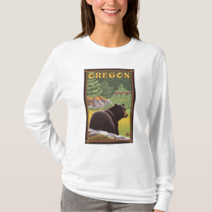 T-shirt Ours noir dans le Vintage voyage de scène de forêt