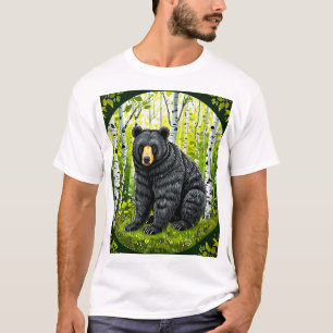 T-shirt Ours noir dans une forêt de bouleaux