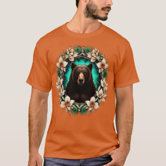 T-shirt Ours Noir Entouré De Fleur De Yucca Nouveau-Mexiqu