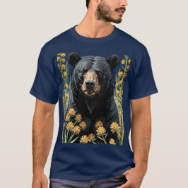 T-shirt Ours Noir Entouré De Fleur Yucca 2