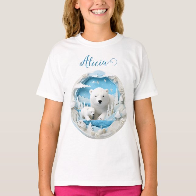 T-shirt Ours polaire avec petit Océan Arctique Hiver blanc (Devant)