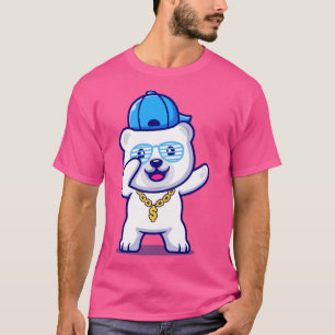 T-shirt Ours Polaire Cute Swag Avec col Casquette Et chaîn