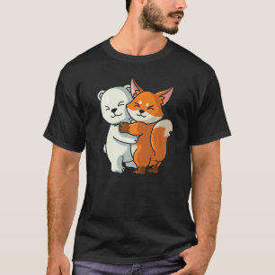 T-shirt Ours Polaire Et Fox Mignonne Animal Enlacer Femmes